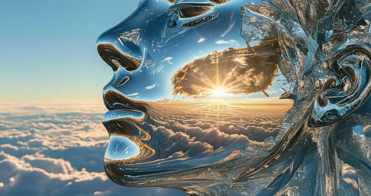 Chrome Contemplation: Ethereal Sunrise Reflections