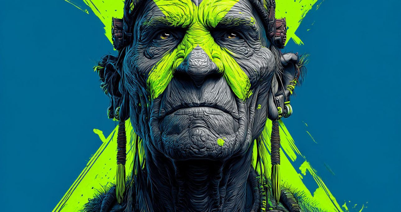 Neon Elder Guardian: Ancient Wisdom, Cybernetic Glow